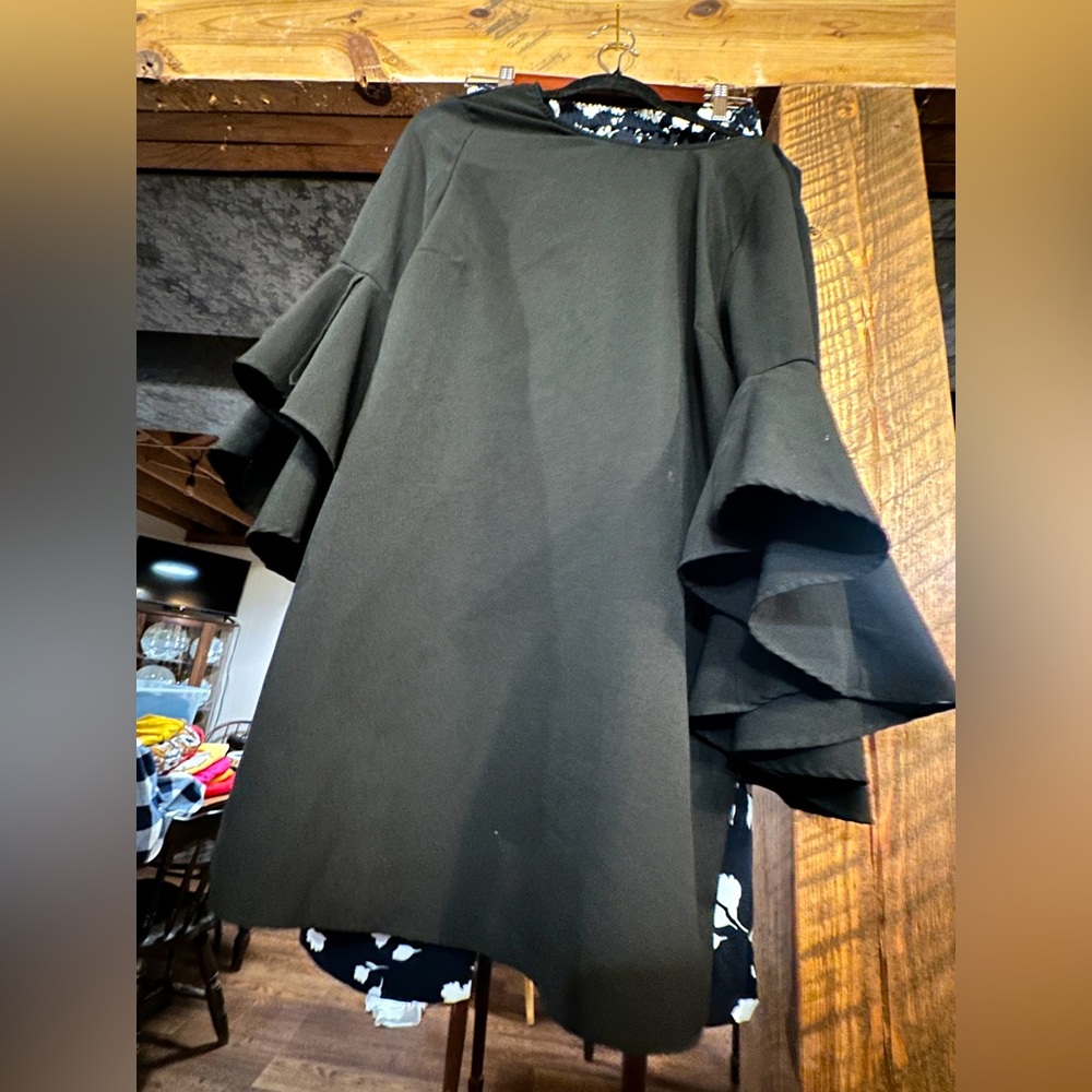 SOLD black boutique dress - bell sleeves - small - Davi and Dani